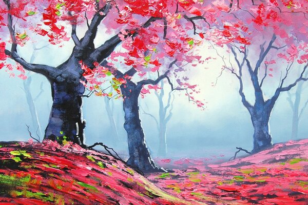 Осень красный лес покраска
