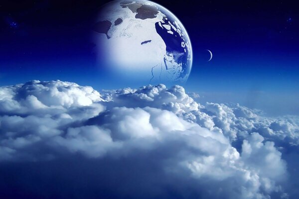 планета облака луна синий голубой space Космос небо