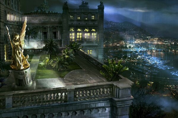 ангел Монако балкон статуя ночь причал