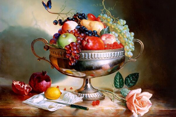 обои рисованые Алексей Антонв фрукты ваза