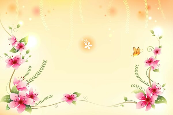 Бабочка и цветы иллюстрации
