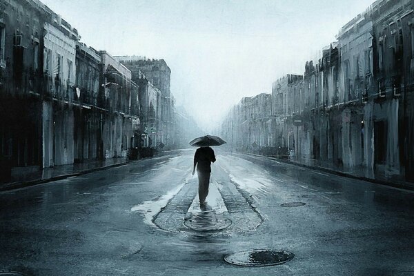 улица человек дорога дождь