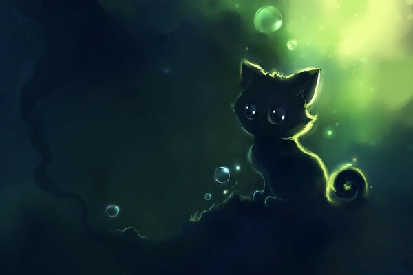 Одинокий черный котенок картина