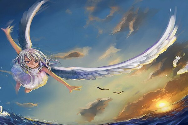 Ангел над морем на закате
