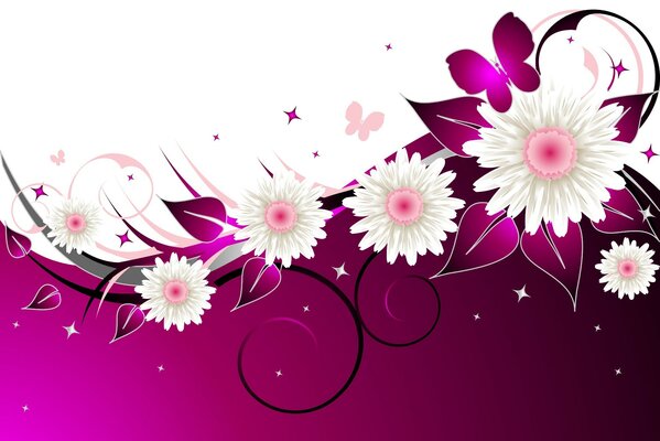 Бело-фиолетовый фон с цветами