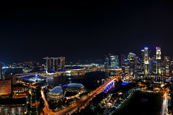 Сингапур ночь панорама