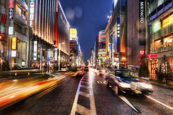 Улица Токио ночью, HDR