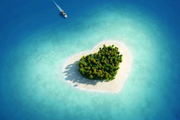 Вид с воздуха в форме сердца тропическом острове