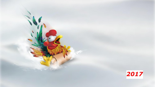 Рисованный прикольный петух на снегу 2 000px × 1 125px