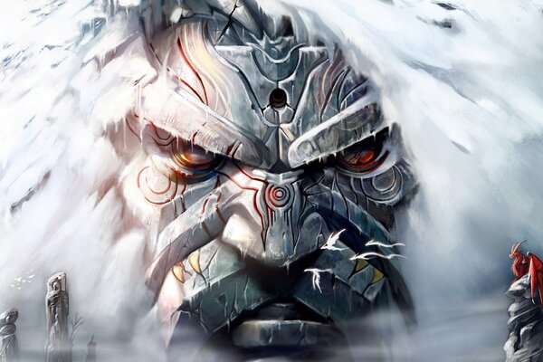 арт скала лицо страж руны дракон снег