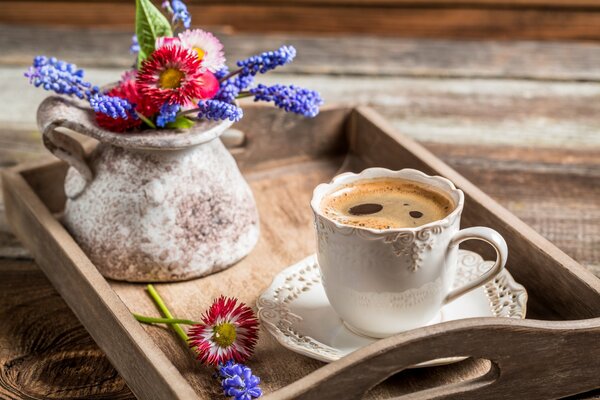 цветы кофе чашка
