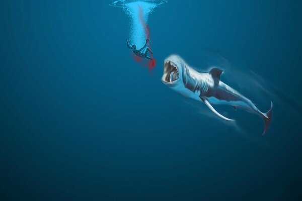 ситуации ситуация минимализм настроение настроения акула хищники жертва человек смерть кровь пузыри пузырь глубина зубы опасность
