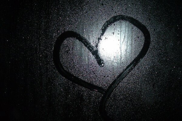 стекло капли дождь любовь сердце темные обои черный