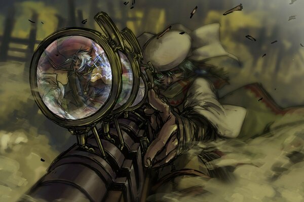 стимпанк снайпер снайпер винтовка прицел отражение арт рисунок