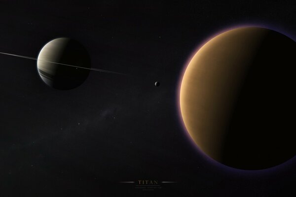 титан спутники сатурн газовый гигант кольца солнечная система млечный путь