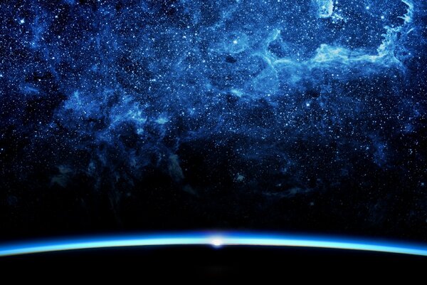 космос фантастика мироздание планета горизонт очертания свет звезда восход бездна тьма пространство туманности россыпь звёзд