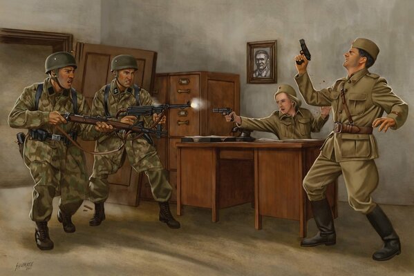 арт солдаты оружие перестрелка вторжение великая отечественная война рисунок