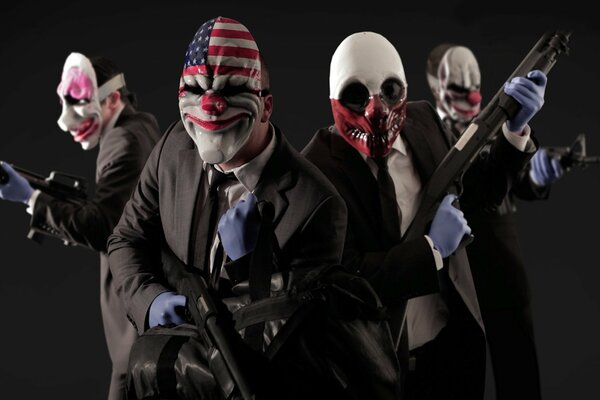 payday 2 грабители игры маски клоуны оружие