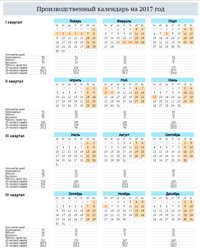 Производственный календарь 2017 в вертикальной ориентации