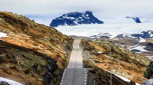 Превью обои норвегия, дорога, горы, снег