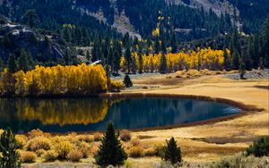 Превью обои осень, озеро, деревья, горы