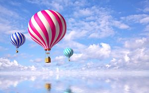 Превью обои воздушные шары, полет, море, облака
