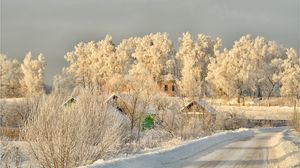 Превью обои зима, дорога, снег, деревья