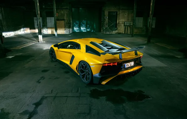 Обои Lamborghini, ламборгини, Aventador, Novitec, автомобиль, Torado, задок, LP 750-4, Superveloce, суперкар, желтый