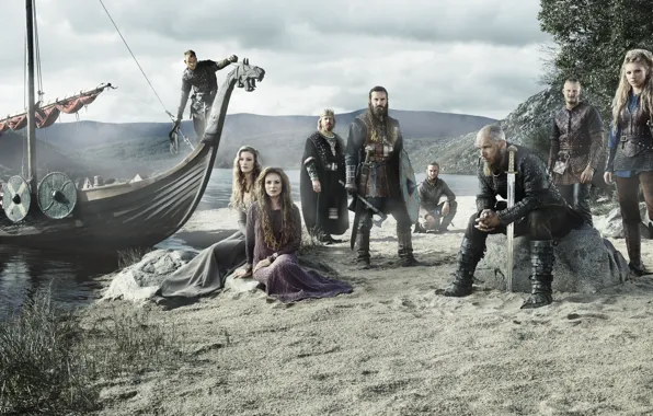 Обои Викинги, сериал, драккар, исторический, Vikings, воины