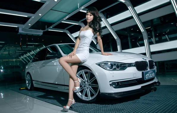 Обои азиатка, автомобиль, девушка, korean model, машина, авто, модель, BMW 3