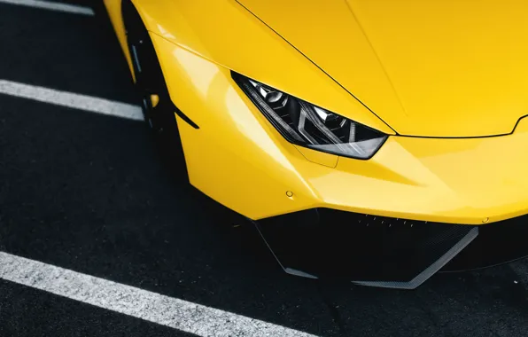 Обои Lamborghini, Front, Yellow, Supercar, Wheels, Huracan, LP610-4