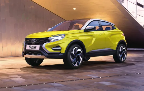 Обои Car, Lada, XCode, 2016, Front, Yellow, Concept