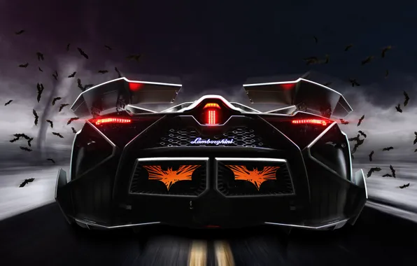 Обои Concept, Lamborghini, Car, Storm, Road, Bats, Rear, Egoista