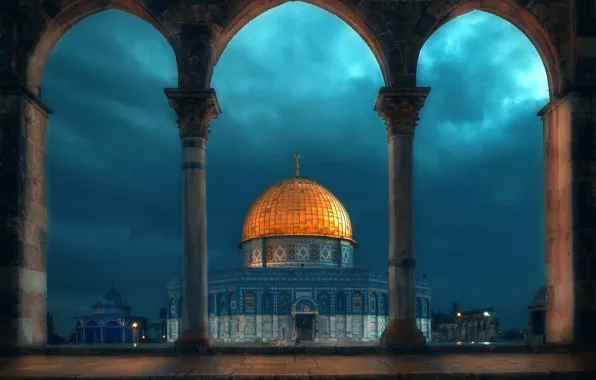 Обои архитектура, купол, ночь, мечеть