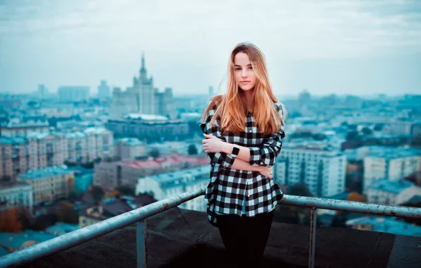 Обои Ivan Gorokhov, девушка, высота, Maryana Ro, крыша, город
