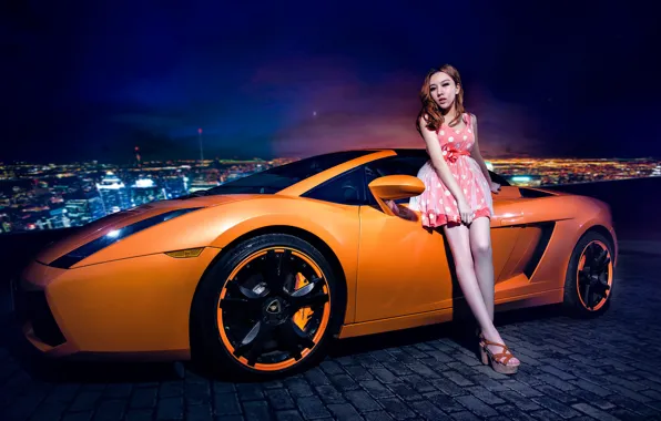 Обои автомобиль, Lamborghini Gallardo, девушка, korean model, машина, авто, модель, азиатка