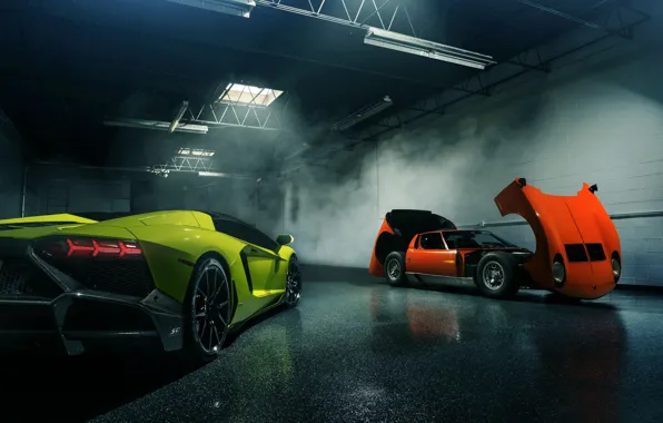 Обои Lamborghini, Orange, Green, Miura, Aventador, Supercars, LP720-4, 50 Anniversario