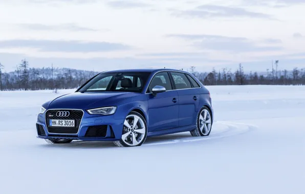 Обои 2015, Снег, RS3, Металлик, Синий, фото, Автомобиль, Audi, Sportback