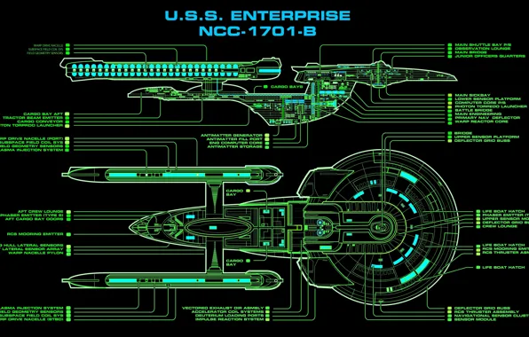 Обои чертеж, звездолет, NC-1701-B, U.S.S. Enterprise, Star Trek