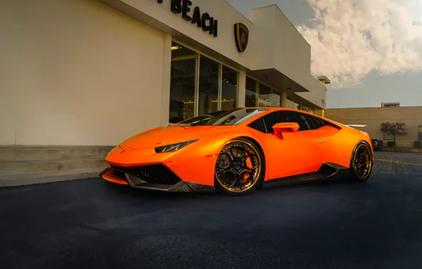 Обои ADV.1, Color, Lamborghini, LP610-4, Orange, Supercar, Front, Wheels, Huracan