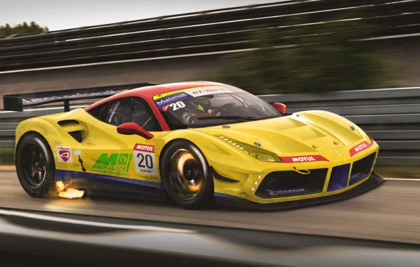 Обои GT3, Car, Track, Yellow, Race, Ferrari, 488, Speed, GTB