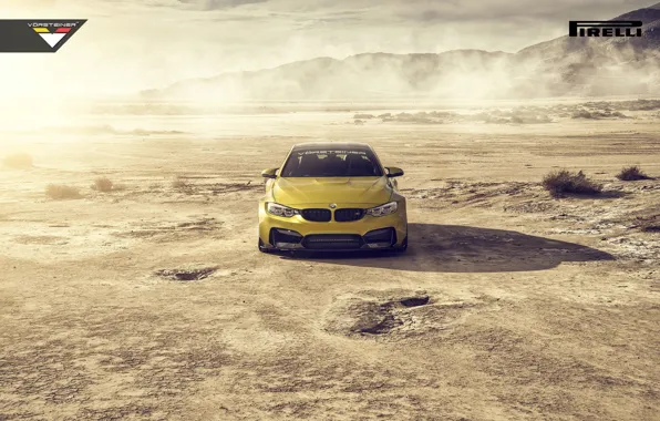 Обои Desert, Skid, Pirelli, 2015, Car, Vorsteiner, Yellow, GTRS4, Front, Wheels, BMW
