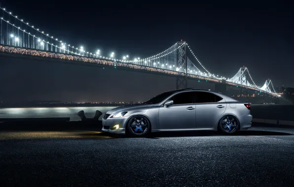 Обои Car, Front, Silver, Lexus, Night, Bridge