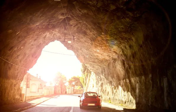 Обои Carrera, тоннель, дорога, tunnel, скала, car, 911, Porsche