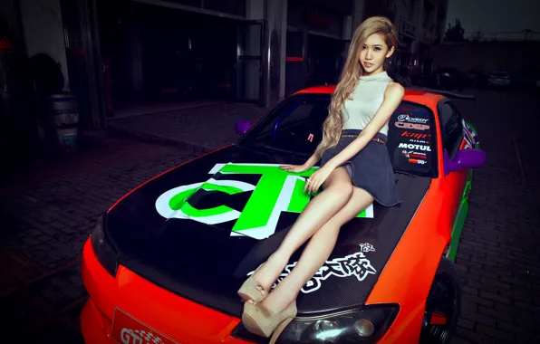Обои автомобиль, nissan S15, девушка, korean model, машина, авто, модель, азиатка