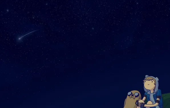Обои Adventure Time, Небо, Звезды, Space, Джейк, Finn, Jake, Время Приключений, Sky, Cartoon, Мультфильм, Фин