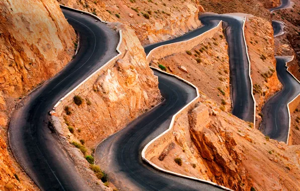 Обои дорога, Марокко, ущелье Дадес, Атласские горы, серпантин