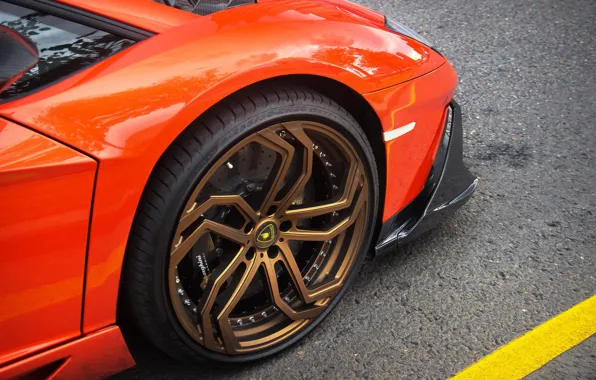 Обои Aventador, Lamborghini, orange, колесо