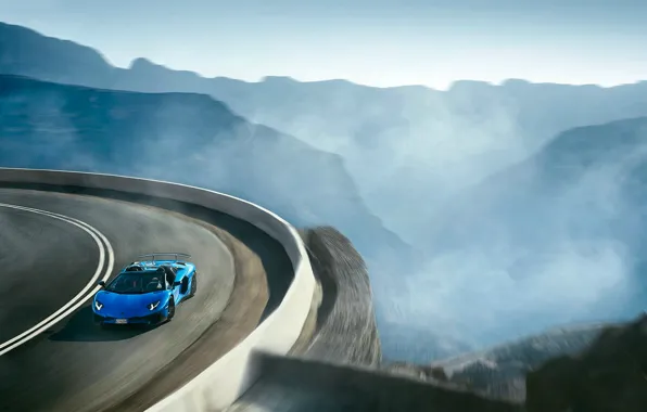 Обои Roadster, Lamborghini, Aventador, Blue, LP 750-4, Superveloce, Landscape, Supercar