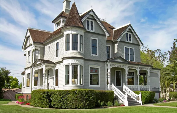 Обои газон, исторический, кусты, особняк, крыльцо, США, дом, Charles Copeland Morse Mansion, Калифорния, памятник, дизайн